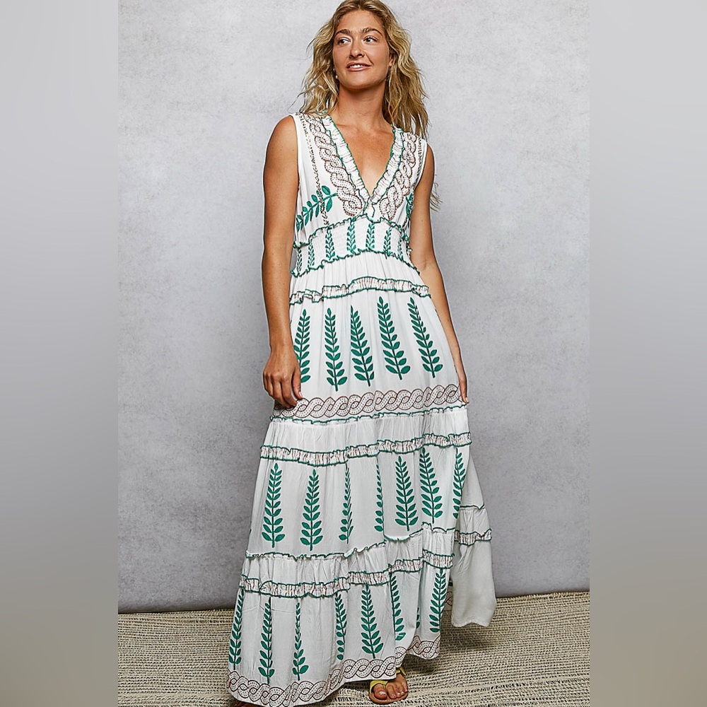 🌟SUMMER SALE🌟Ivory+Teal Multi Maxi Dress - Picture 3 of 5
